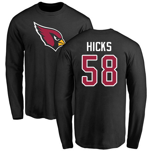 Arizona Cardinals Men Black Jordan Hicks Name And Number Logo NFL Football #58 Long Sleeve T Shirt